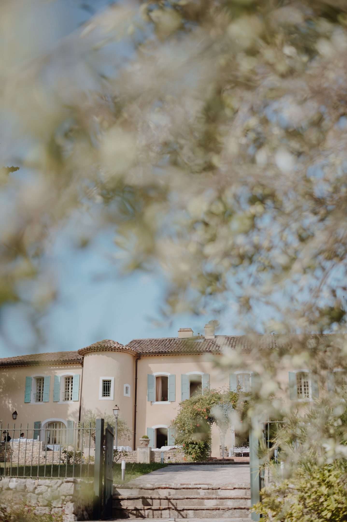 French Riviera house behind some olive tree branches