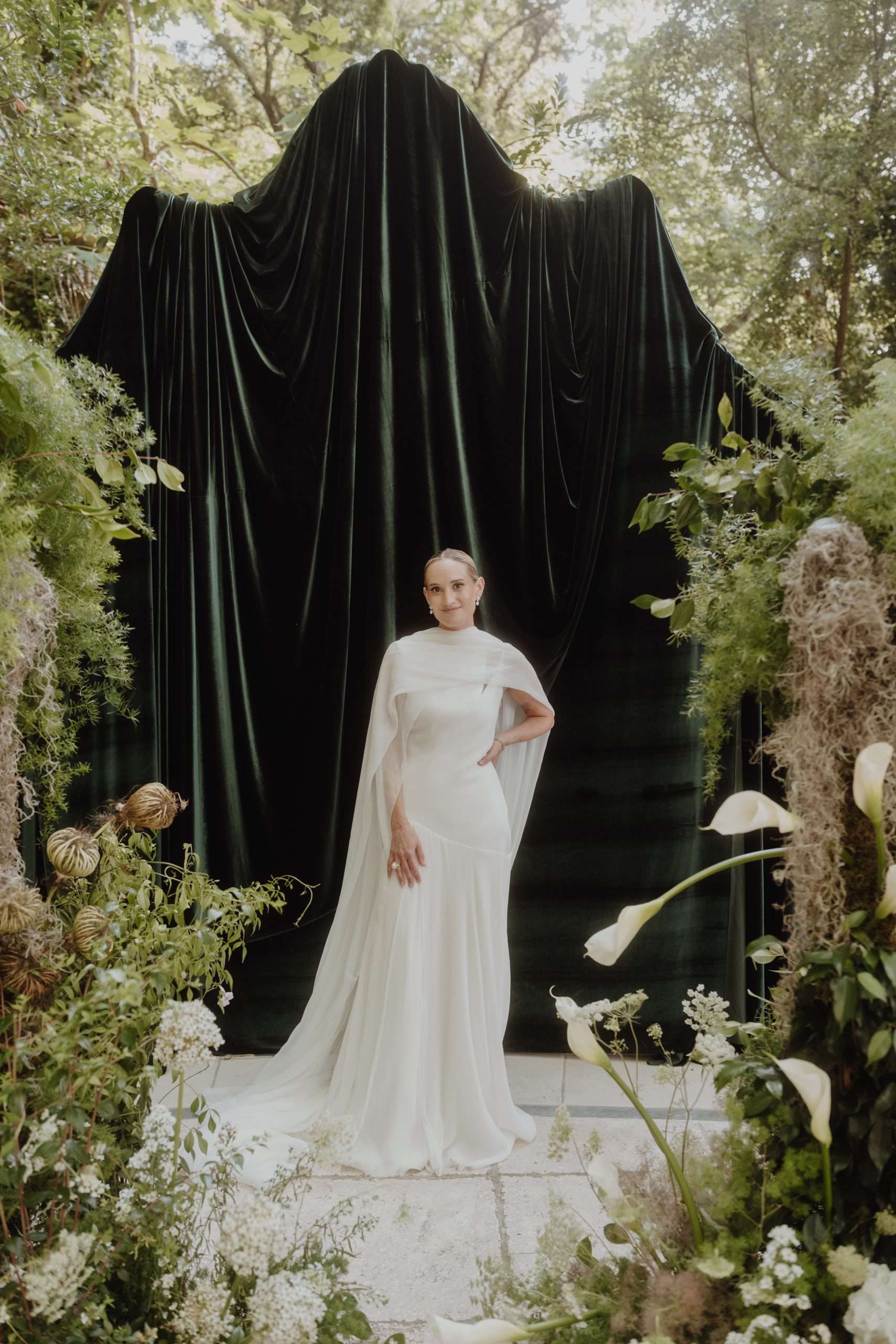 Bride with sage green florals at Bella Vista wedding Portugal