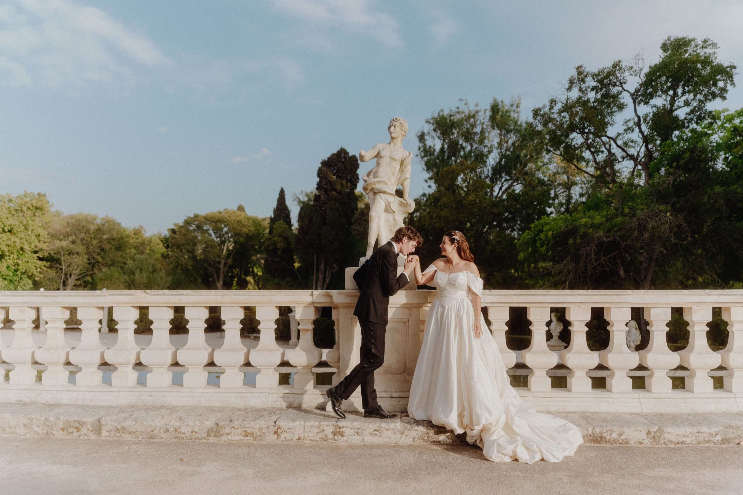 Bride and groom at wedding venue in Lisbon Portugal